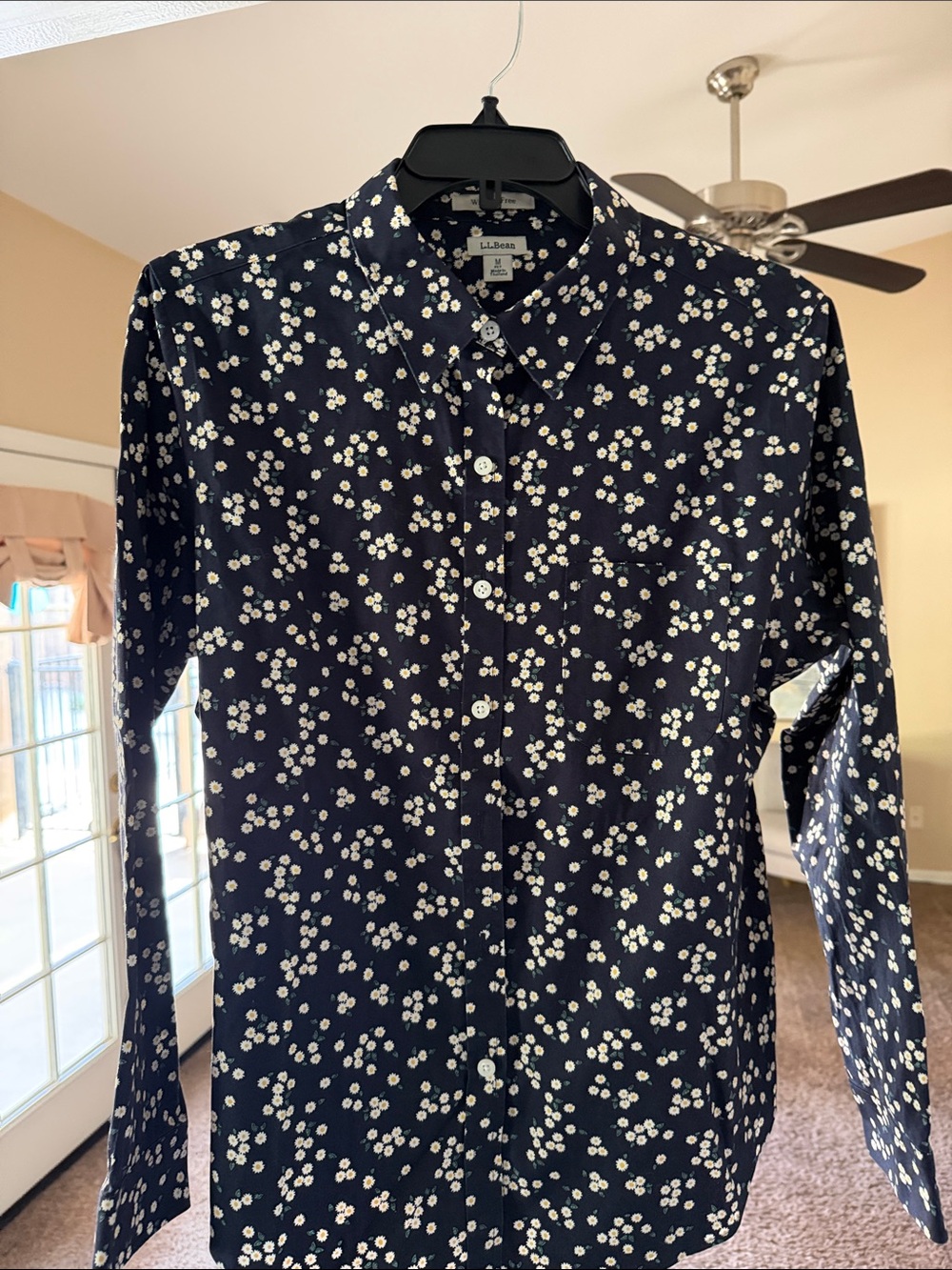 L.L. Bean Navy Button-Down Shirt with White Daisy Print